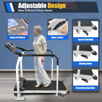 Recovery Fitness Walking Treadmill3 Gears Walking Treadmill for Senior with Cup Holder and LCD Display with Safety Lock Adjusta