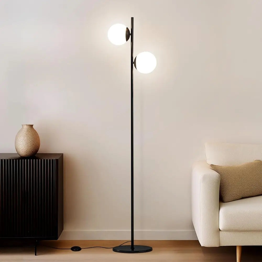 Century Globe Lamp for Living Room & Bedrooms - Contemporary LED Standing Light in Black Indoor Pole Design