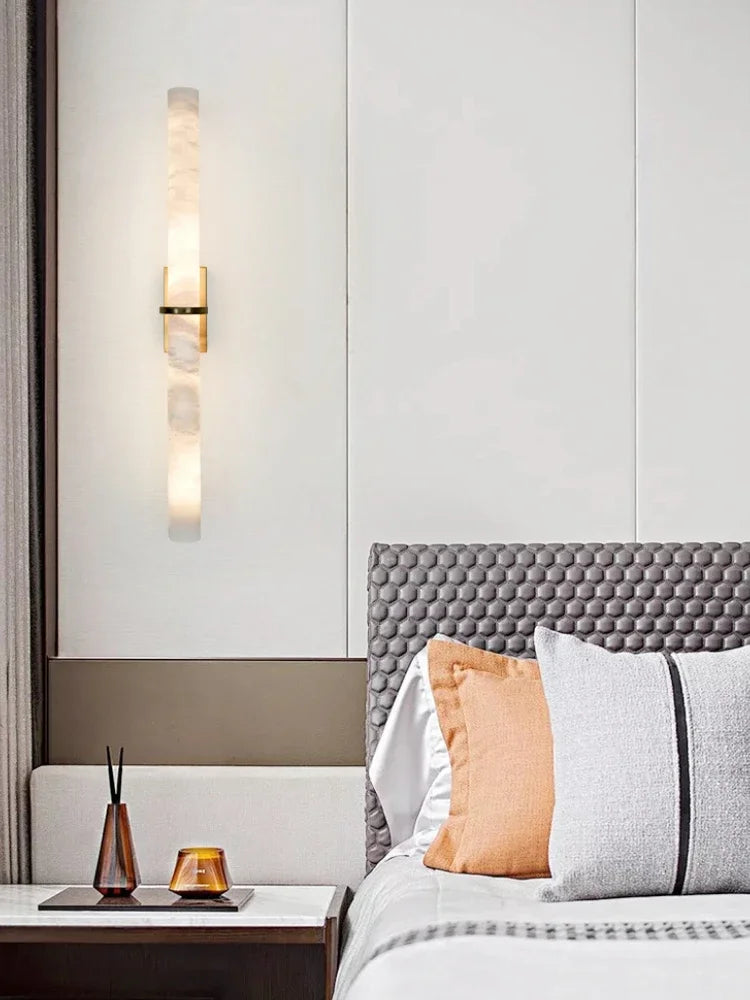 Minimalist Marble Wall Lamp New Chinese Style Living Room Sofa Background LED Staircase Corridor Bedroom All Copper Line Lamp