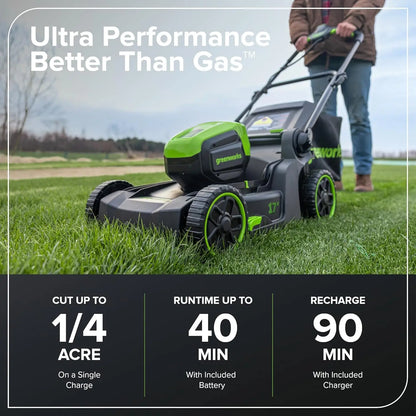 60V Cordless Lawn Mower with 17" Deck, 2-in-1 Mulching/Bagging, 4.0Ah Battery and Fast Charger for Up to 40 Min Runtime