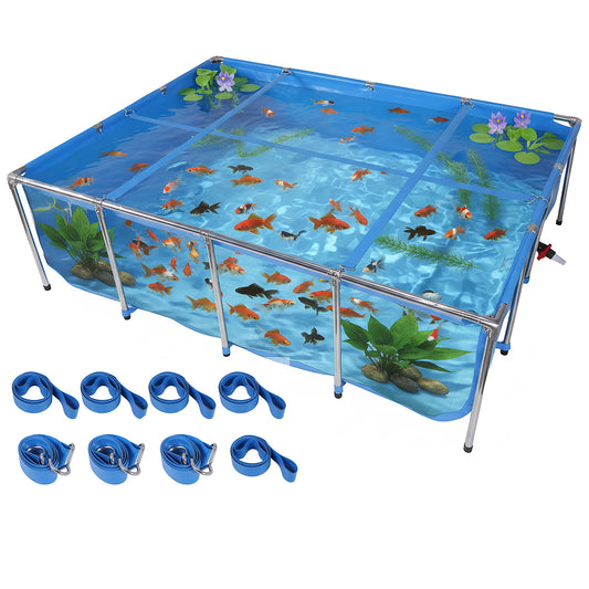 880Gallon Aquarium Pool Pond with Transparent Viewing Panel 400LBS Capacity with Drain Valve for Koi/Goldfish Breeding