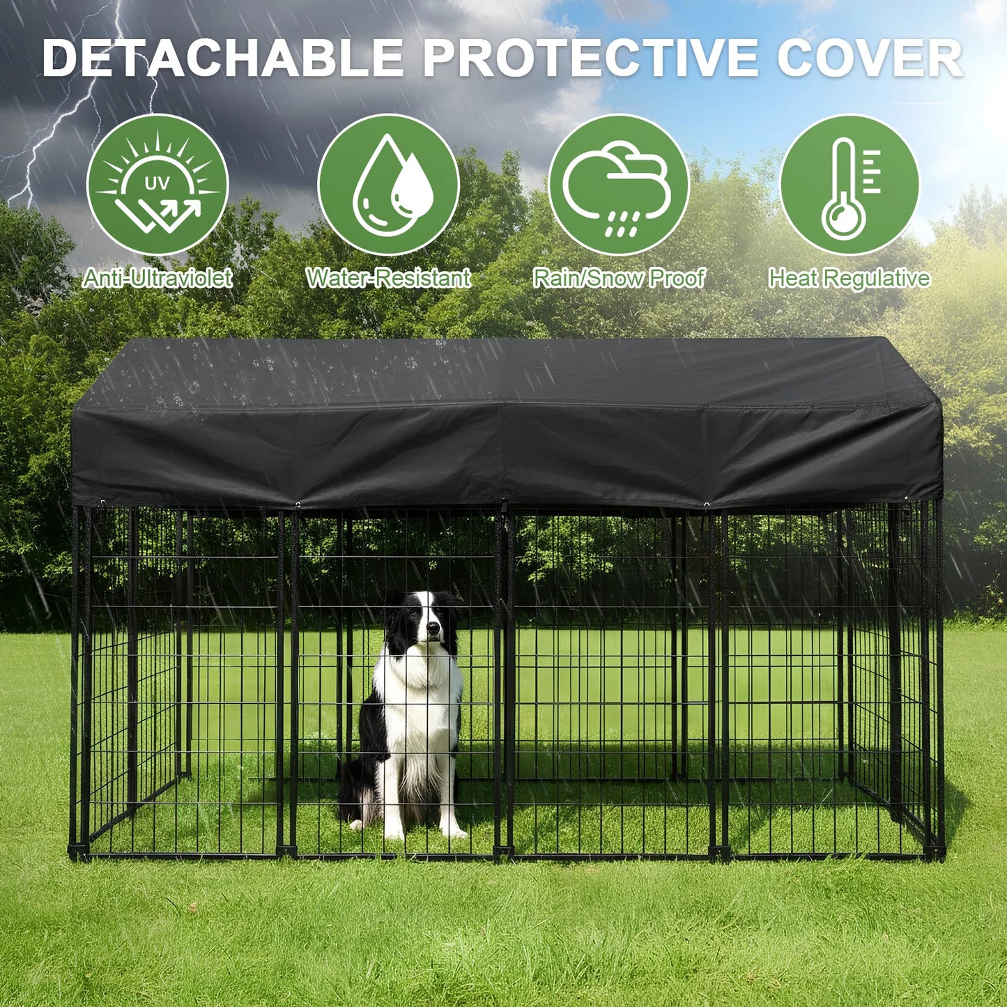 Outdoor Secure Wire Crate Kennel Waterproof Tarpaulin Heavy Duty Welded Wire Steel Dog Playpen Fence for Small/Medium Dogs