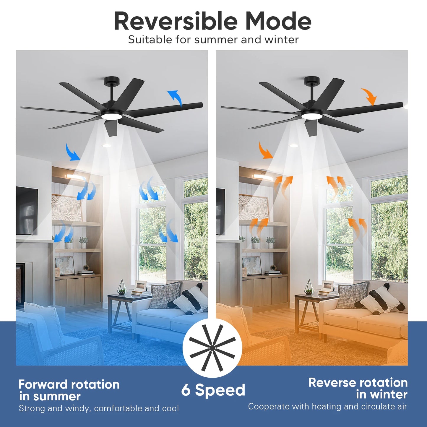 65inch Smart Ceiling Fan with Light and Remote/APP/Voice Outdoor Quiet Reversible DC Motor Fan 3CCT for Over 15*15ft to 18*18ft