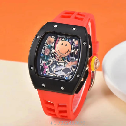 Top-grade RM High-quality Smiling Mechanical Watch Alarm Analog Rubber 10 Bar Water Resistant Hipster Gentleman Diving Sports