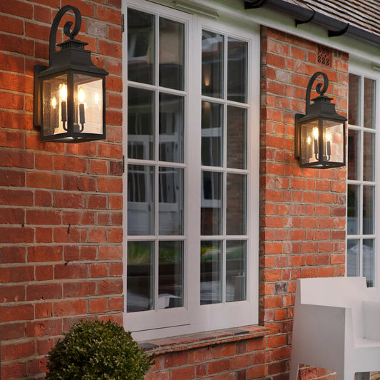 23"(H)2-Pack Outdoor Wall Sconce–Vintage Black Metal with Clear Seeded Glass for Porch&Patio(No Bulb)