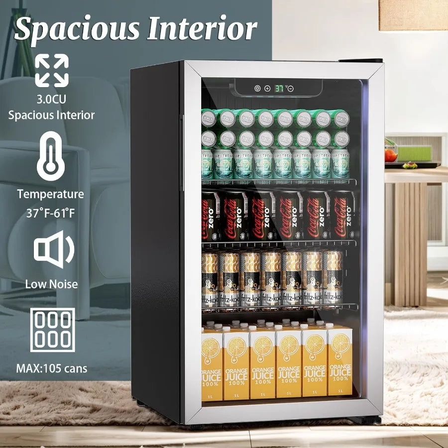 Compact 105 Can/3.0 Cu.Ft Mini Fridge for Soda Beer or Wine Portable Small Beverage Refrigerator with Digital Display Removable