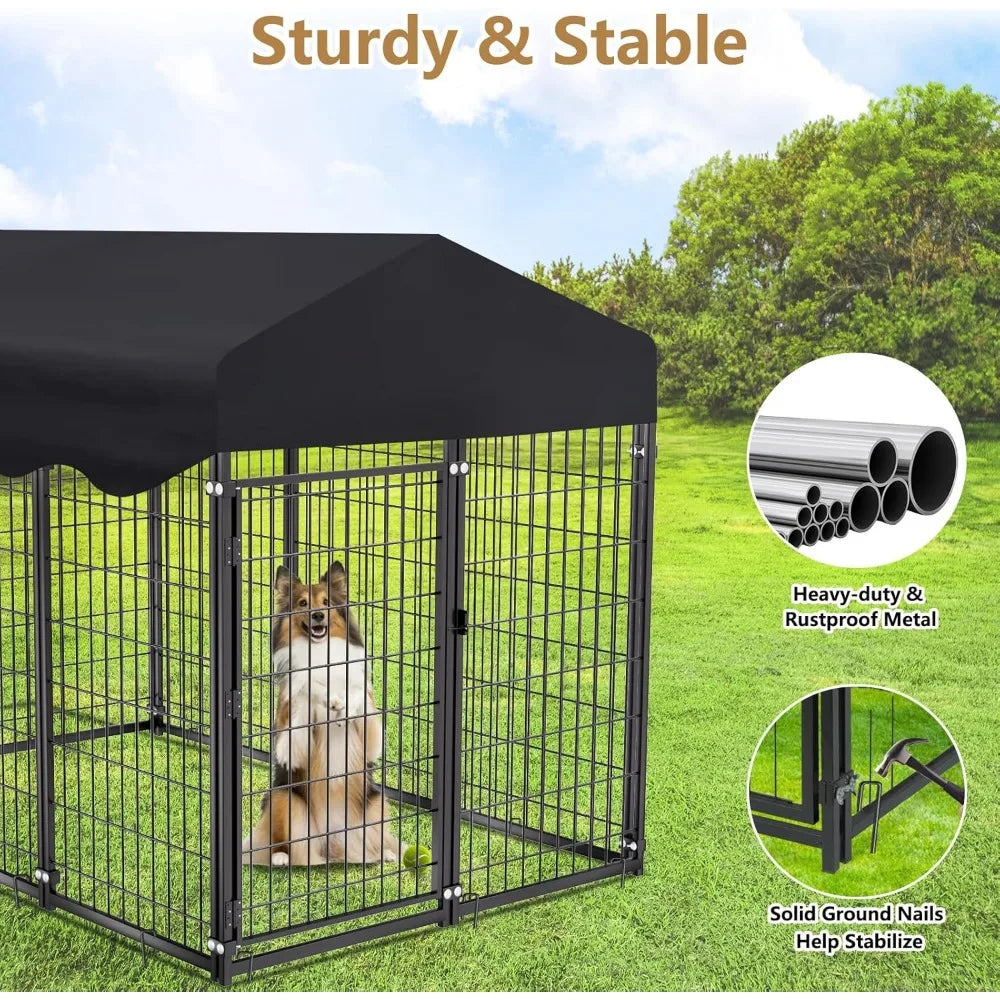 Very /Outdoor Dog Kennel For Large Dogs, 6.2x4x4.5Ft Large Outdoor Kennel With Roof Welded Wire Steel Dog House Dog Cage Outside