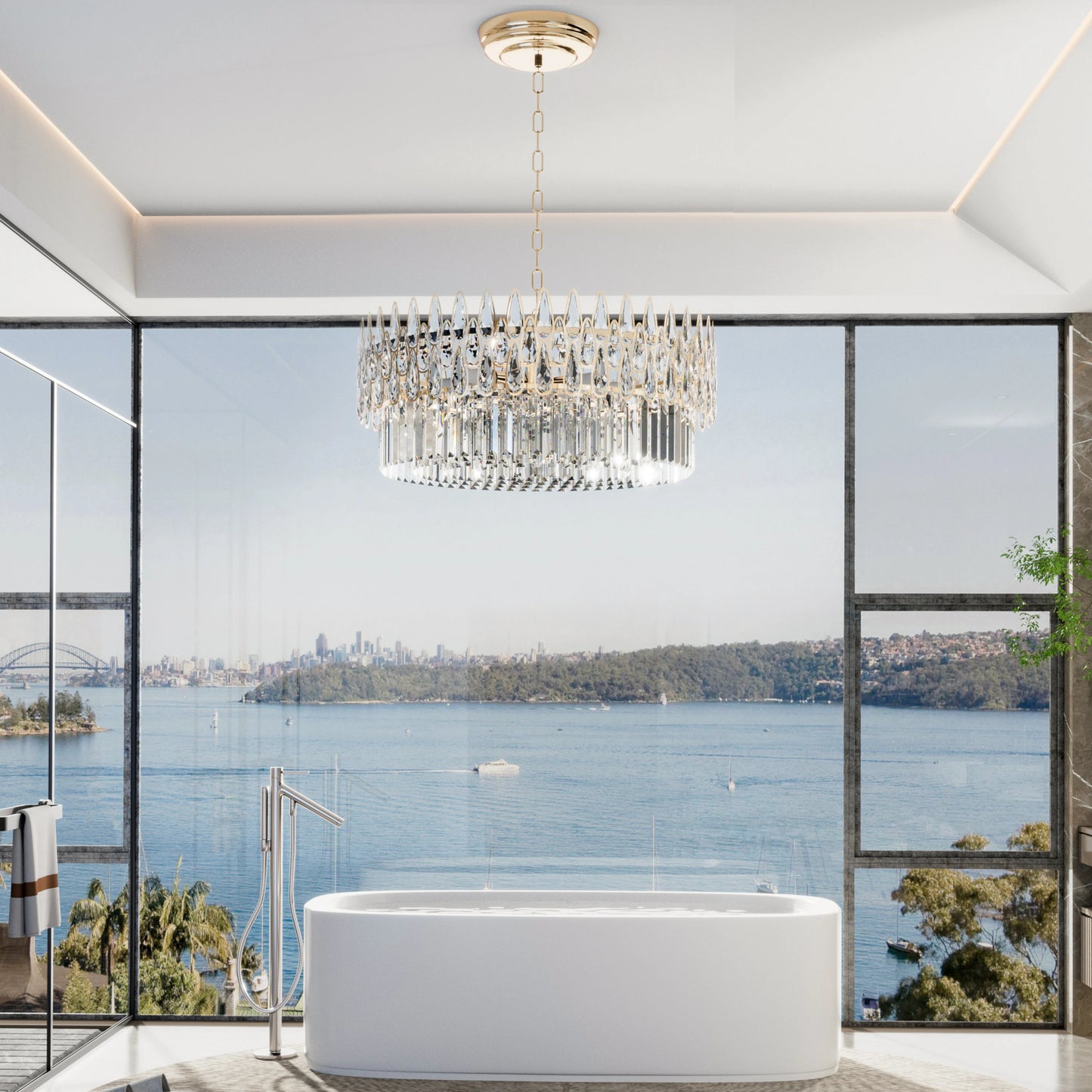 LUVODI Luxury Ceiling Pendant Lighting Decor Crystal Chandeliers Light Fixture with Three Colors Lights