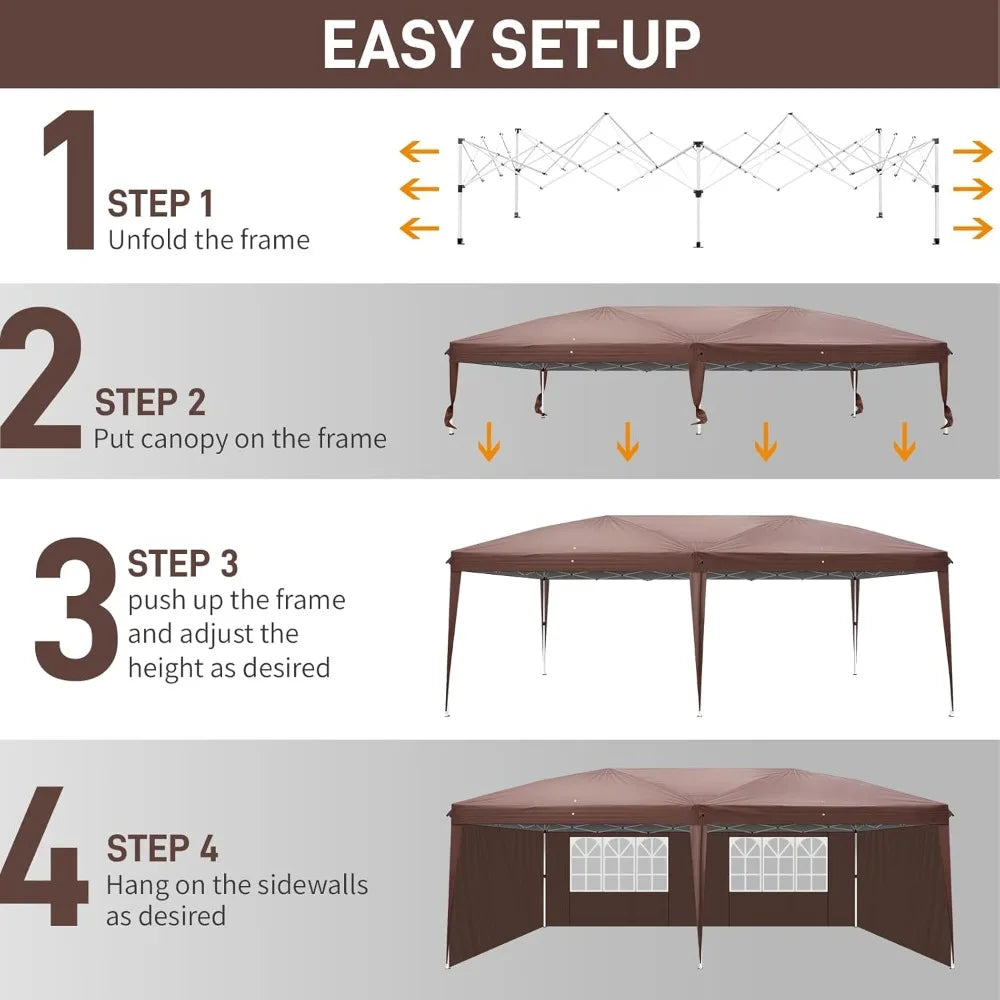 10x20ft Ez Pop Up Canopy, Portable Instant Canopy Tent with 4 SideWalls for Outdoor Events, Party, Wedding, Birthday,Graduation