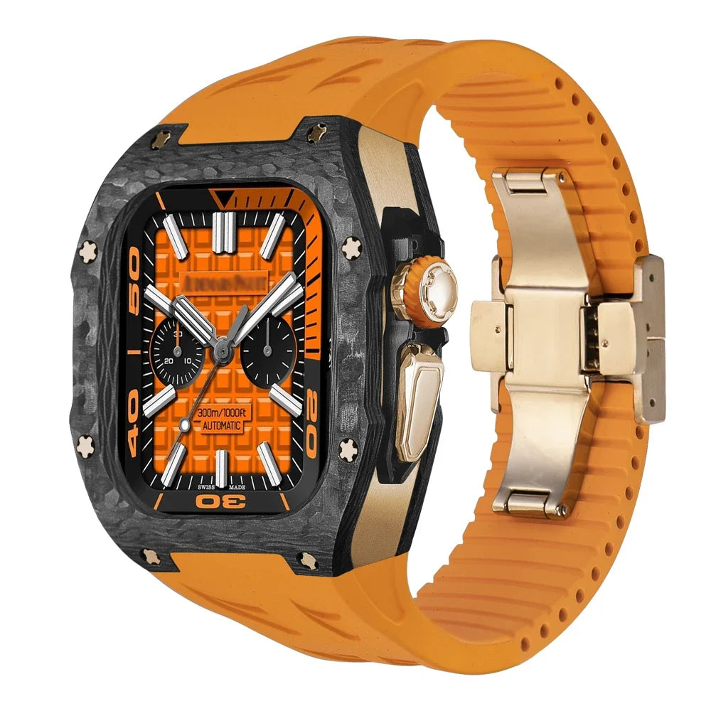 Modification Kit Carbon Fiber Case For Apple Watch Ultra 2 49mm Fluororubber Strap Luxury Mod Kit for iWatch Ultra 49MM