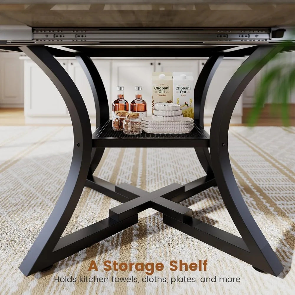 Round Extendable Dining Table Set for 4-6 People, 5-Piece Kitchen Table Set with 4 Cushion Chairs, Dining Room Table for 6