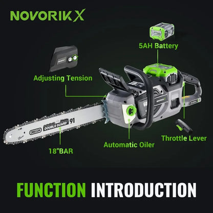 Electric Chainsaw Brushless 60V Cordless Chain Saw with 18 and 16 Bar for Tree Trimming and Wood Cutting Powered by 5.0Ah Batte