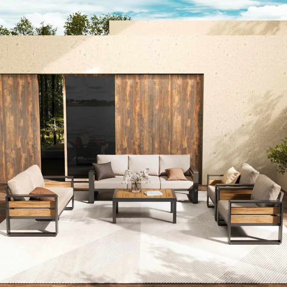 Outdoor Aluminum Patio Furniture - 1 Pcs 3-Seat, All-Weather Metal Modern Outside Sofa with Washable Thick Cushion for Garden