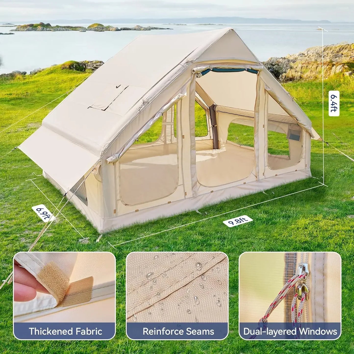 Inflatable Blow Up Tents for Camping,Waterproof Oxford Hot Tent with Manual Pump,Spacious Easy Setup Inflatable Camping