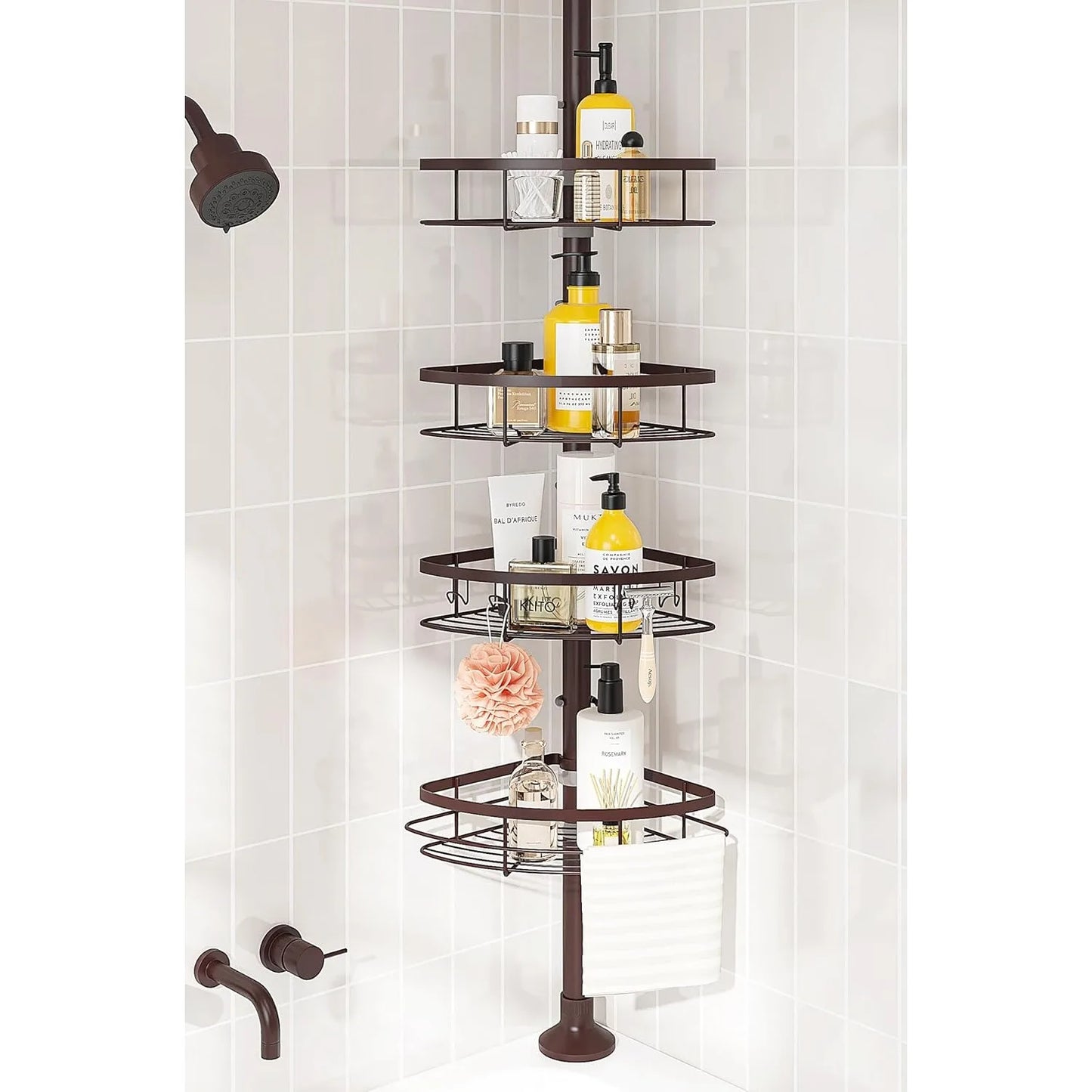 Rustproof Shower Corner Caddy Organizer for Bathroom,Tension Pole with 4 Baskets, for Bathtub Storage Rack,39.2 to 113 Inch