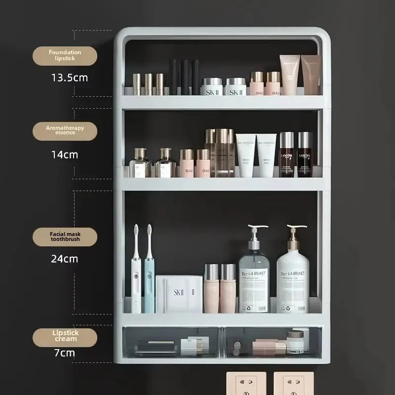 Bathroom Shelf Wall Mounted,Bathroom Wash Table Non Perforated Wall Mounted Skincare Product Storage Rack Bathroom Organizer