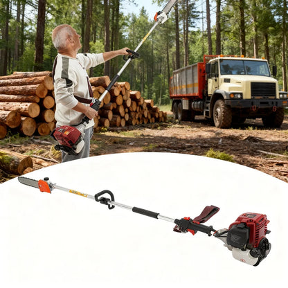 4-Stroke 140F Gas Pole Saw - 1.5m Pole, 12" Chain, 37.7cc 1.2kW, 6500rpm - Garden/Orchard/Farm Tree Trimming Tool
