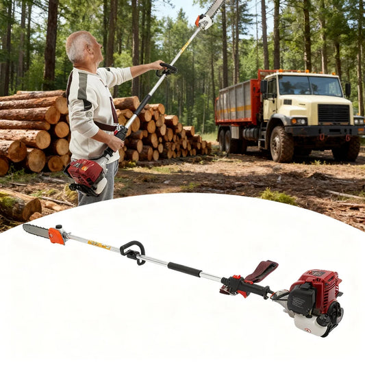 4-Stroke 140F Gas Pole Saw - 1.5m Pole, 12" Chain, 37.7cc 1.2kW, 6500rpm - Garden/Orchard/Farm Tree Trimming Tool