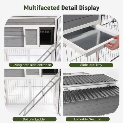 105" Outdoor Wooden Chicken Coop with Run Large Nesting Box Removable Tray Poultry Habitat Supplies, Customized