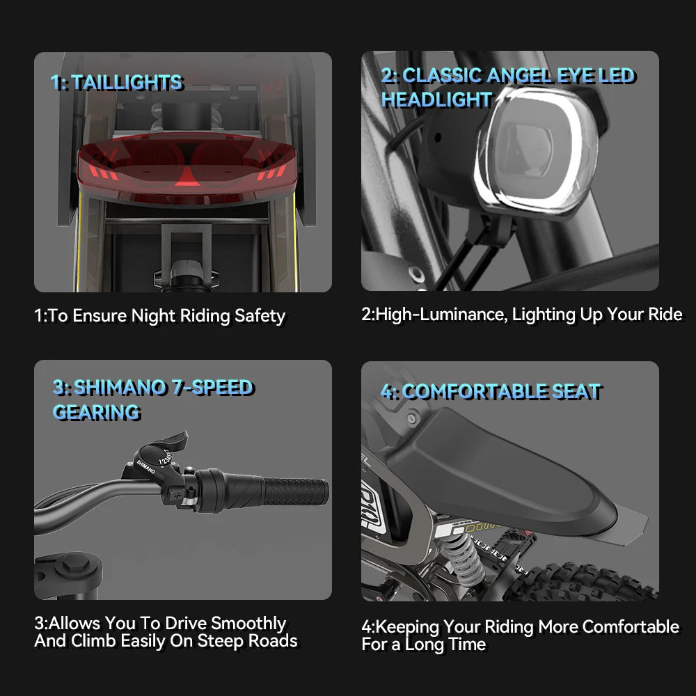 COSWHEEL Adult Electric Bicycle 70V 40Ah 3000W Power Motor Electric Bike 19"*2.75 High-Strength Off-Road Tires Mountain E-bike