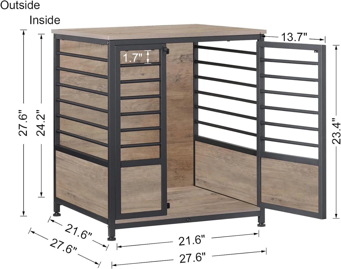 Wooden Heavy Duty Dog Cage Side End Table, Indoor Dog Kennel, Decorative Style Steel Tube Structure Pet Crate House for Dog