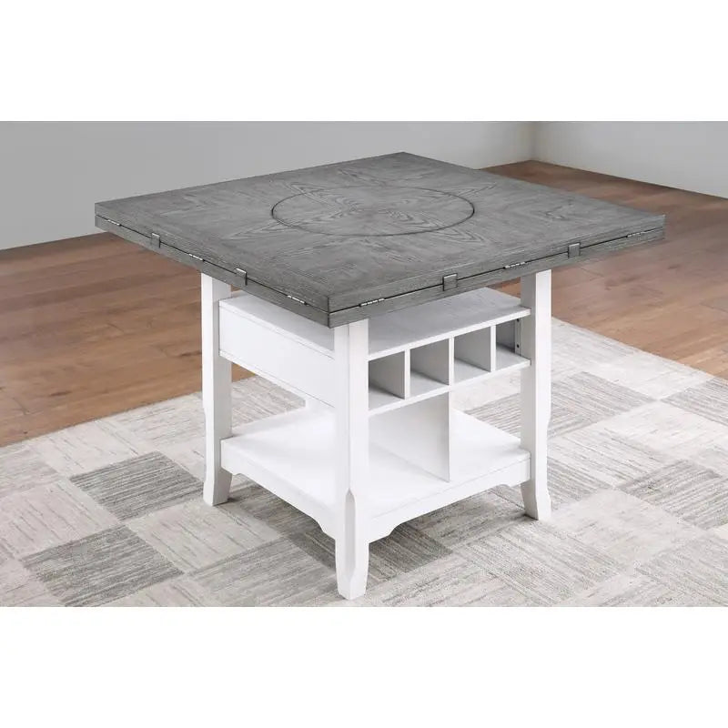 Classic 7-Piece Counter Height Dining Set with Antique White and Gray Table, Lazy Susan, Built-in Leaf, and 6 High Chairs for