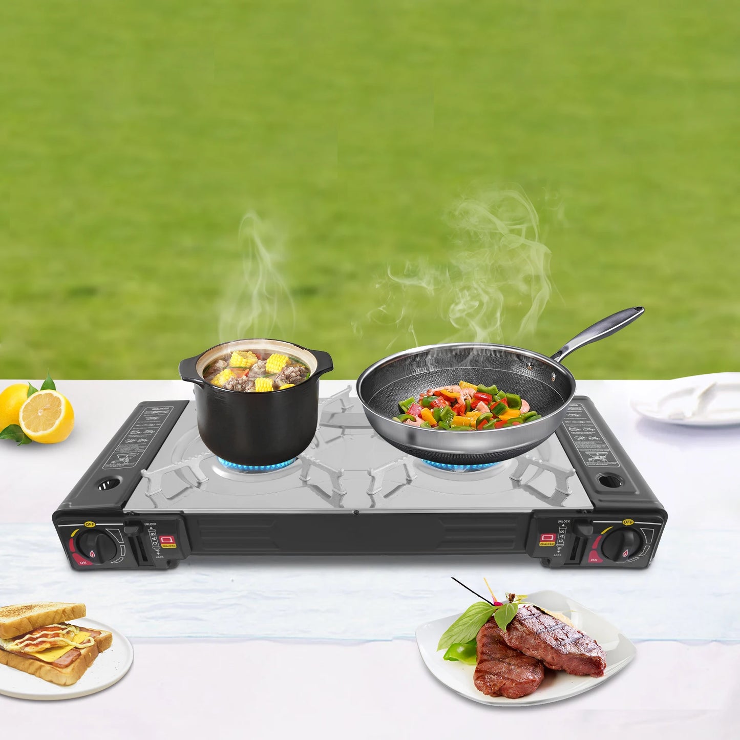 2100-2500W Aluminum Butane Camping Stove Gas Powered Camping Stove with Portable Case Portable Double Buner Camping Stove