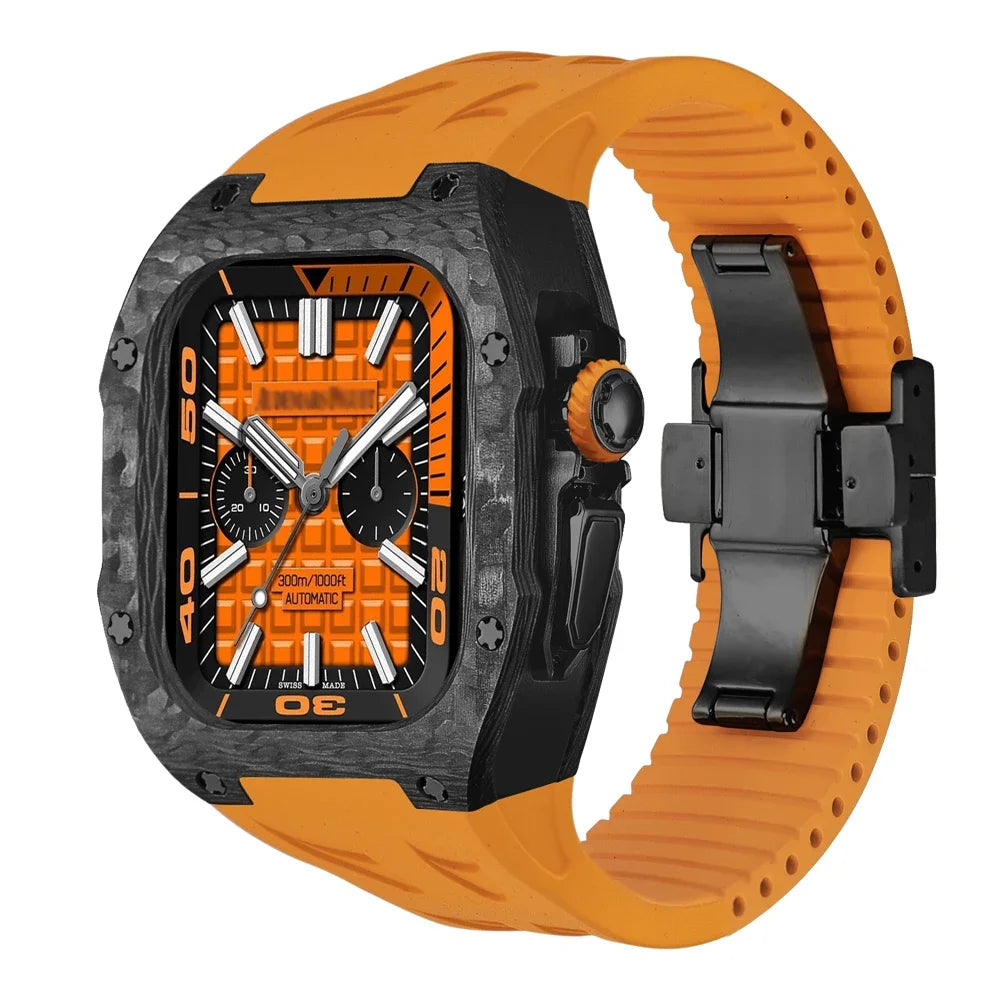 Modification Kit Carbon Fiber Case For Apple Watch Ultra 2 49mm Fluororubber Strap Luxury Mod Kit for iWatch Ultra 49MM