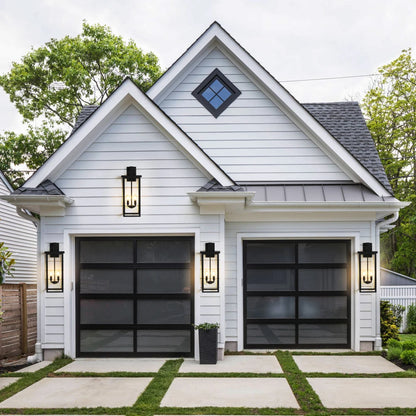 26"H Modern Outdoor Wall Lantern:Black Frame,Clear Glass,4 E12,Weatherproof Porch/Patio(No Bulbs)