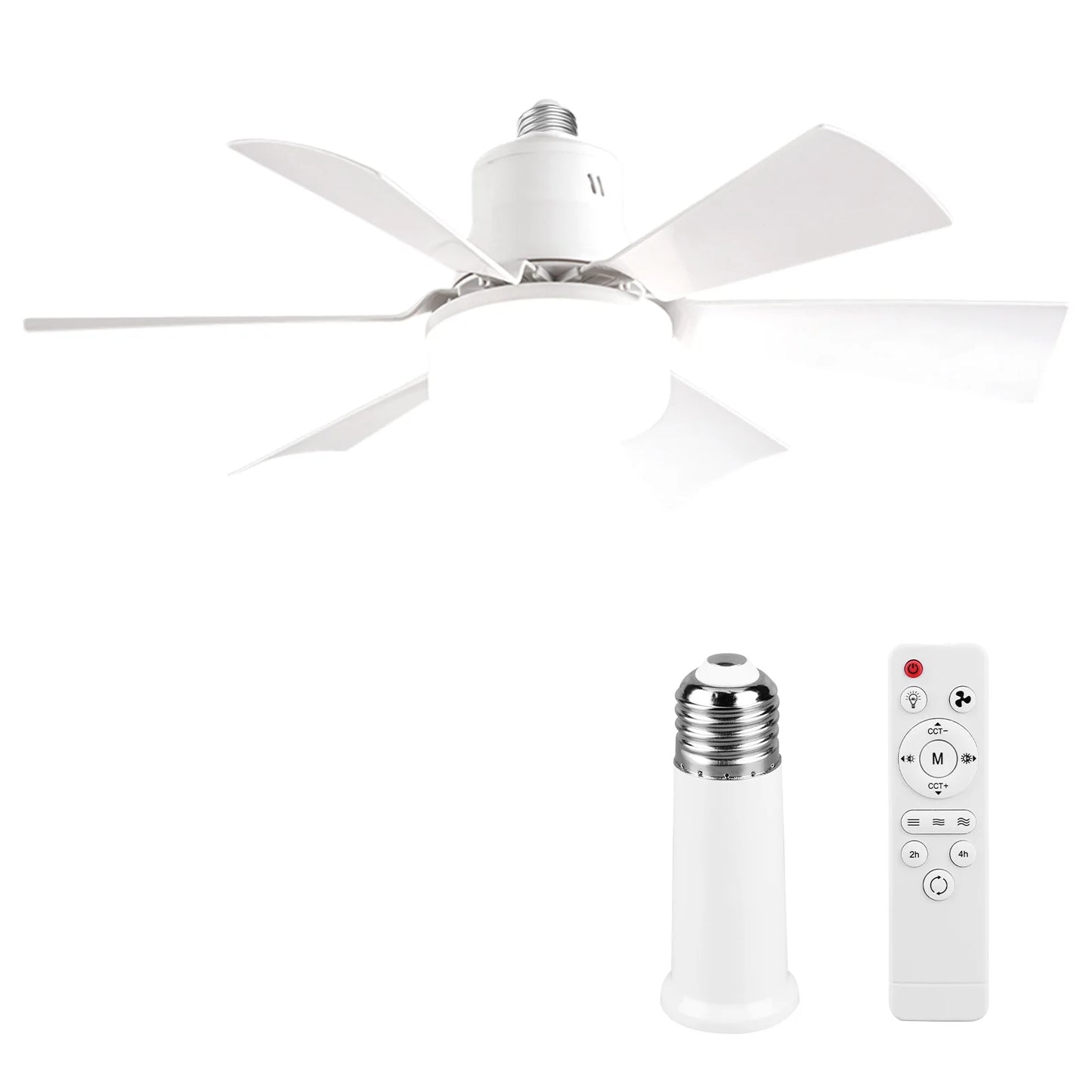 Screw in Ceiling Fan in Light Socket with Remote 3 Speeds Dimmable with Extender & 6 Blades for Bedroom Kitchen Living Room