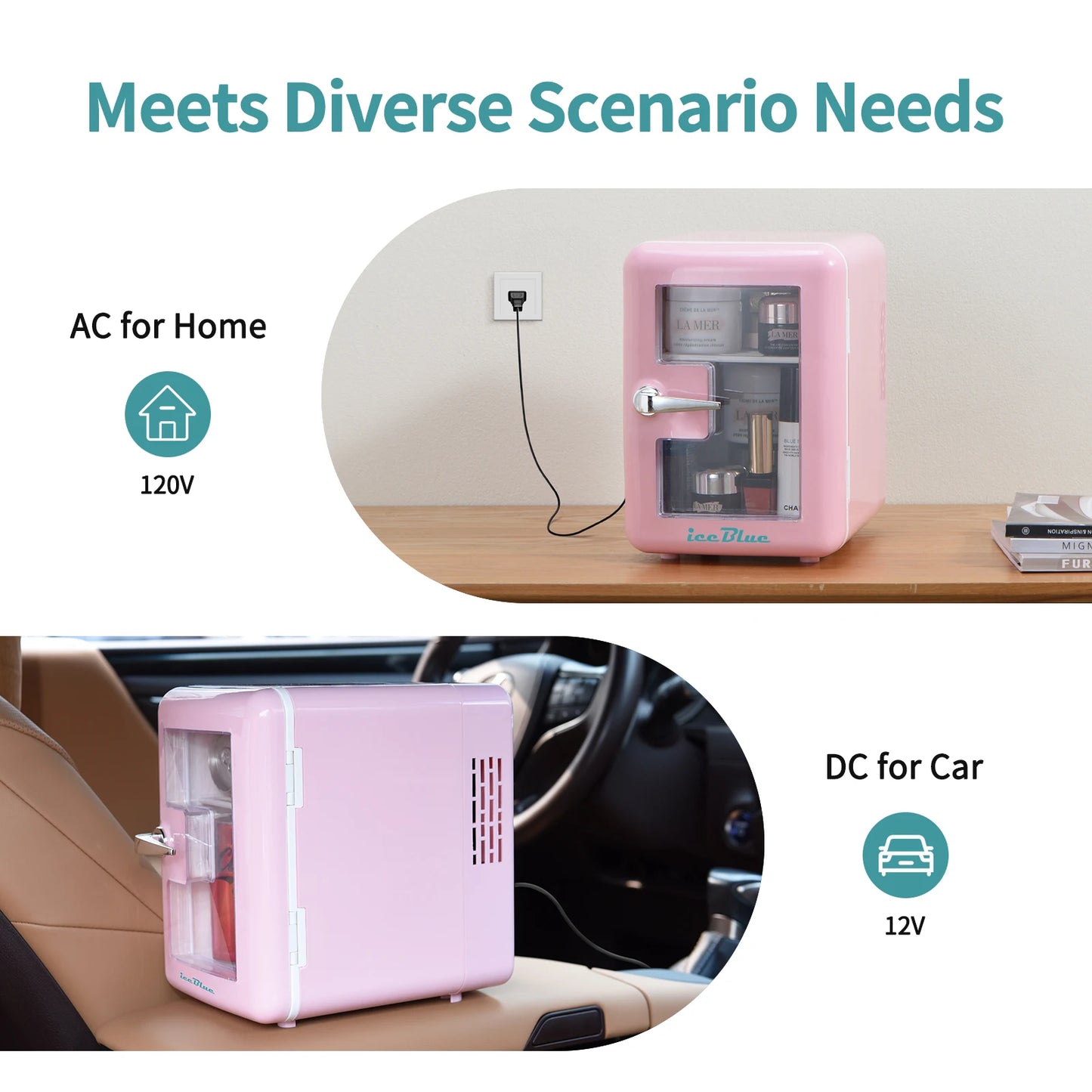 iceBlue Viewing Window Mini Fridge 4L/6Can Makeup Drink Dual-use Cooler Warmer Refrigerator for Camping Car Home Dormitory Gift