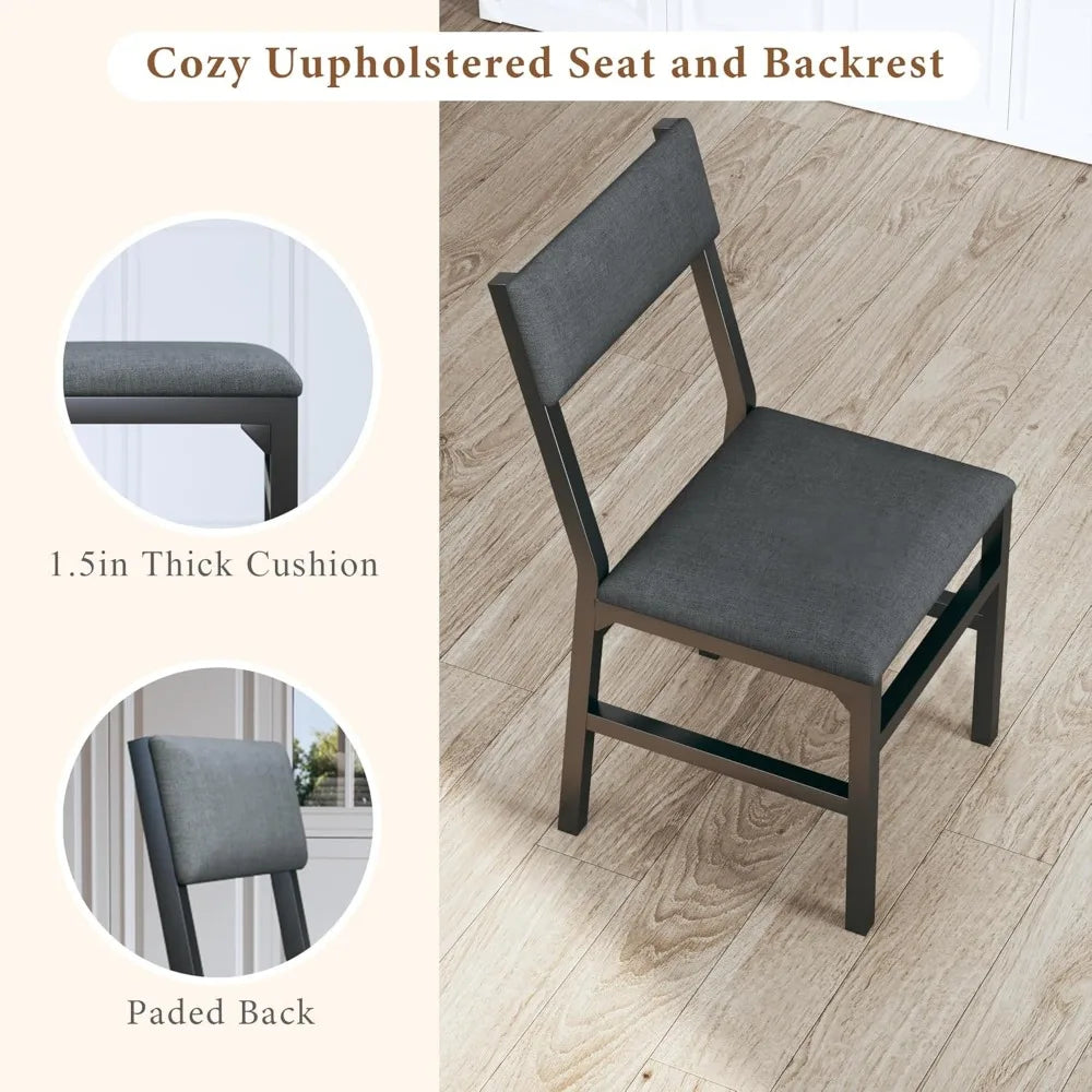 Dining Table Set for 4, Extendable Kitchen Table Cushion Chairs Set of 4, Rectangle Dining Table with Metal Frame & MDF Board, F