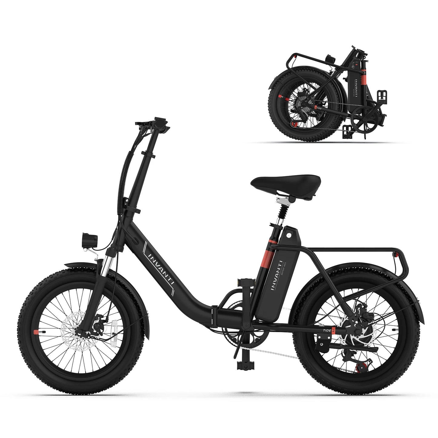 INVANTI Tide 2 Electric Bike, 20" Fat Tire Step-Thru Electric Bicycle, 900W Peak Motor 45 Miles 20MPH Top Speed
