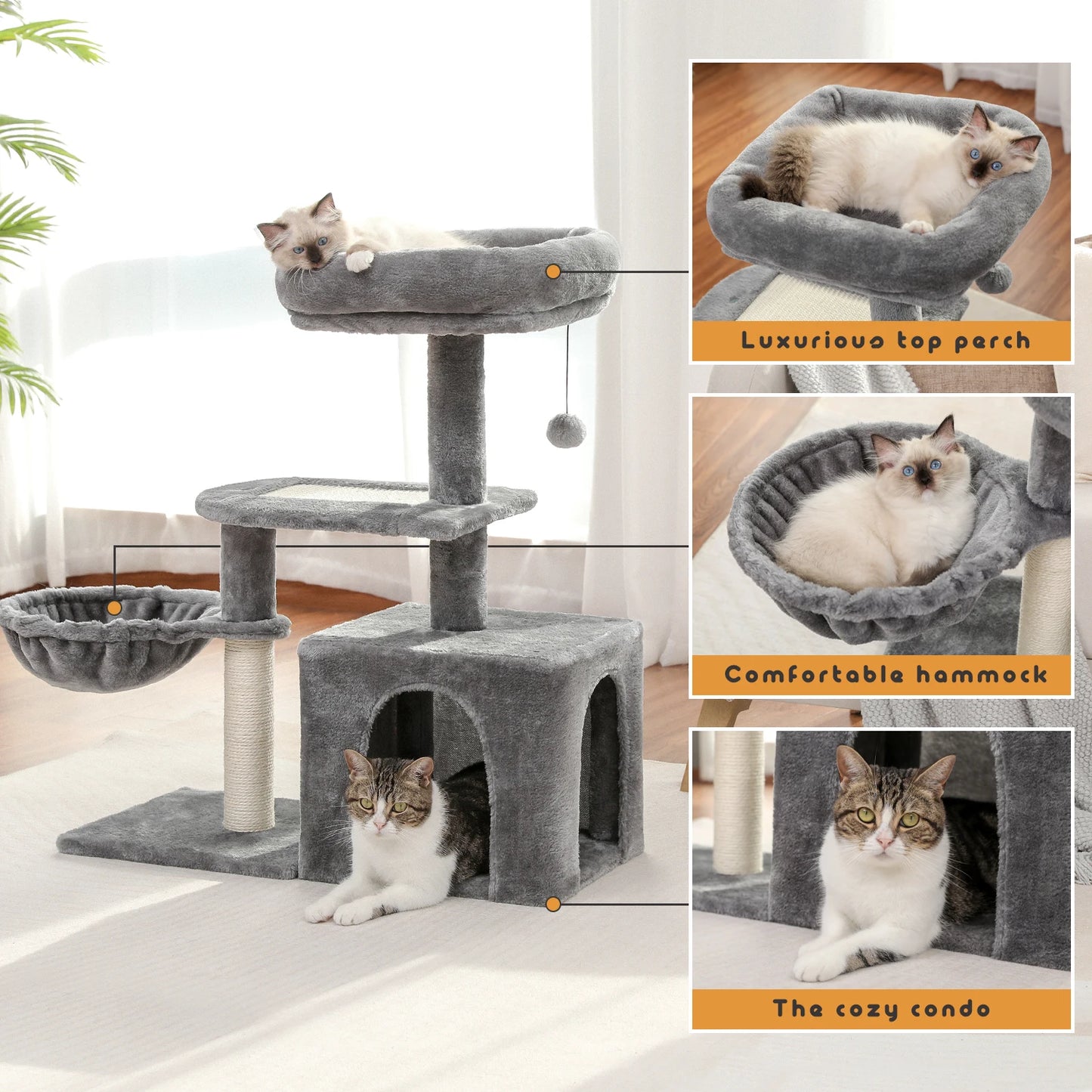 80cm Small Cat Tree Cozy Condo for Indoor Kitten Luxurious Top Perch Natural Sisal Scratching Posts for Climbing Scratcher Board