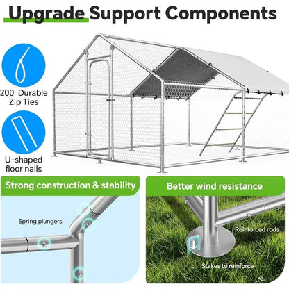 Spacious Walk-in Chicken Coop with Roosting, Waterproof & UV-Resistant Cover for Outdoor Poultry & Small Animals