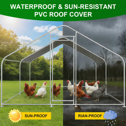 9.84x13.12x6.56FT Large Chicken Coop Lockable Walk-in Poultry Cage with Cover Spire Roof for Outdoor and Yard Farm Use