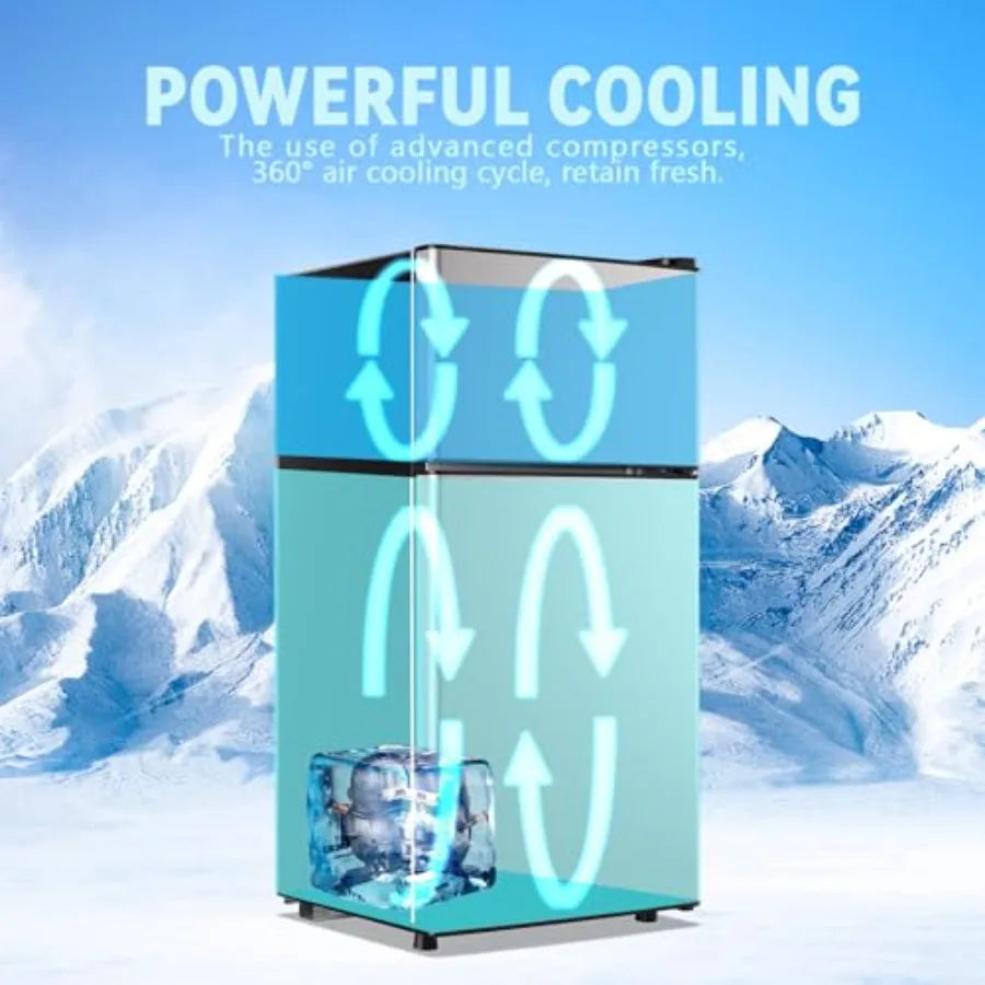 Mini Fridge with Freezer 2.4 Cu.ft Mini Refrigerator Double Doors Dorm Fridge Compact 7 Modes Temp Suit for Apartment Bedroom O