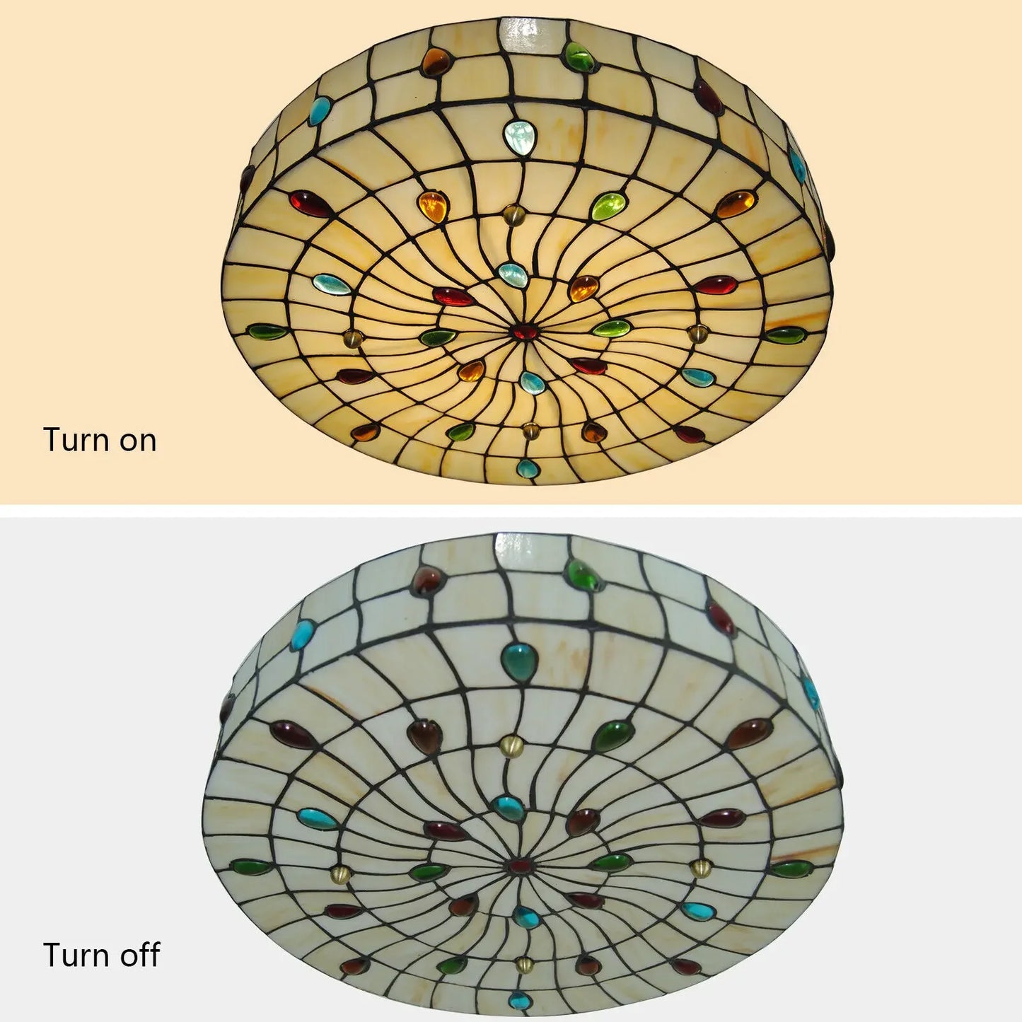 Tiffany Style Semi Flush Ceiling Lamp 3 Bulb Capacity E26 Socket Handmade Stained Glass Shade for Home Decoration Lighting