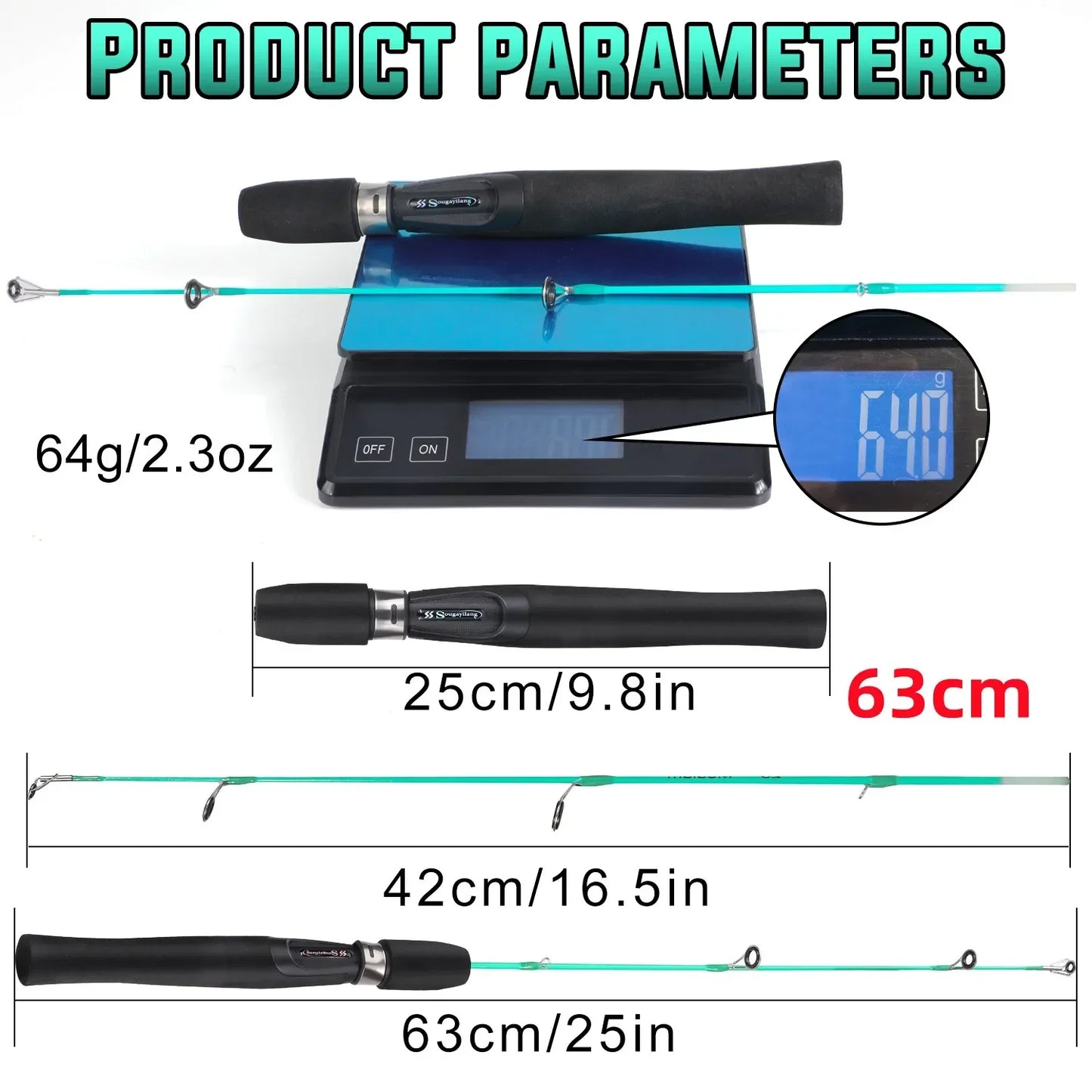 Sougayilang 63cm 71cm Winter Ice Fishing Rods 2 Sections Ultralight Portable Winter Fishing Rod Wooden Handle Spinning Rods