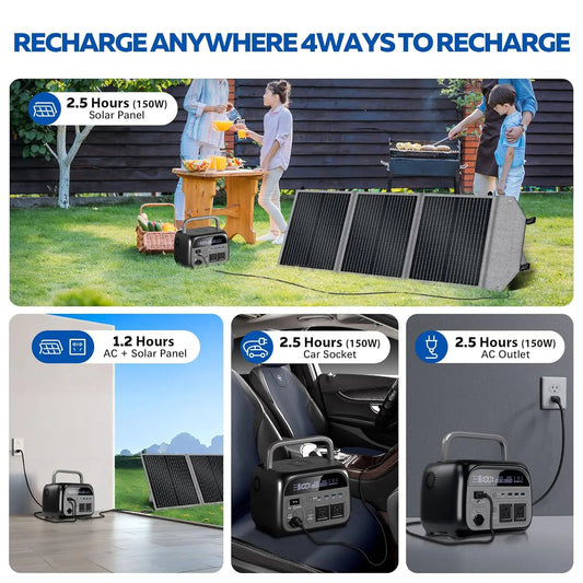 Portable Power Station with 100W Solar Panel, 345Wh LiFePO4 Battery,Solar Generator with 500W AC Output for Camping