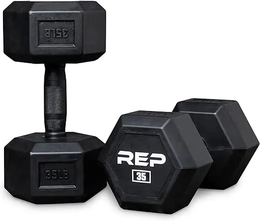 Rep Fitness Rubber Grip Dumbbells - Ideal for Cold Garage Workouts - Available in Pairs and Sets: 5-50 lbs, 5-75 lbs