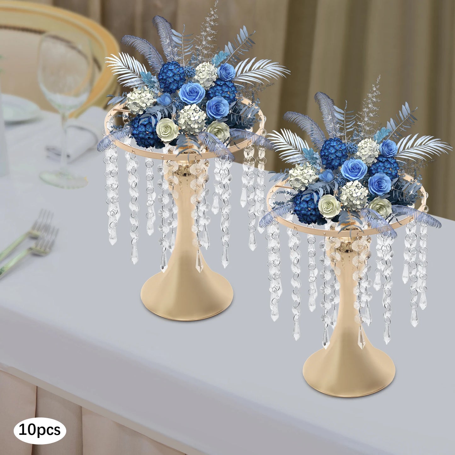10Pcs Wedding Centerpieces for Tables 26cm Tall Crystal Flower Stand Floral Vases for Gift Baptism Party Decor Gold/Sliver