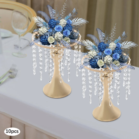 10Pcs Wedding Centerpieces for Tables 26cm Tall Crystal Flower Stand Floral Vases for Gift Baptism Party Decor Gold/Sliver