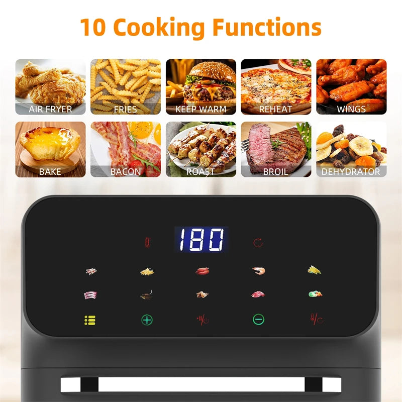 10L Air Fryer Large Capacity Oil-free Fryers Automatic Household Kitchen 360°Baking Convection Oven Deep Fryer without Oil