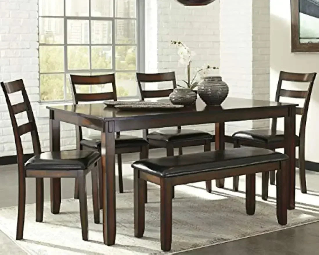 XMSJ-Coviar 6 Piece Dining Set, Includes Table, 4 Chairs & Bench, Dark Brown