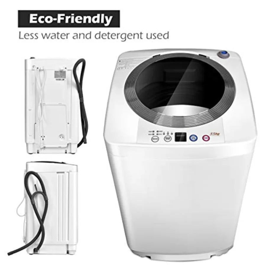 Compact Portable Washing Machine Full Automatic Washer and Dryer Combo with Builtin Pump Drain 8 LBS Capacity for Apartment RV