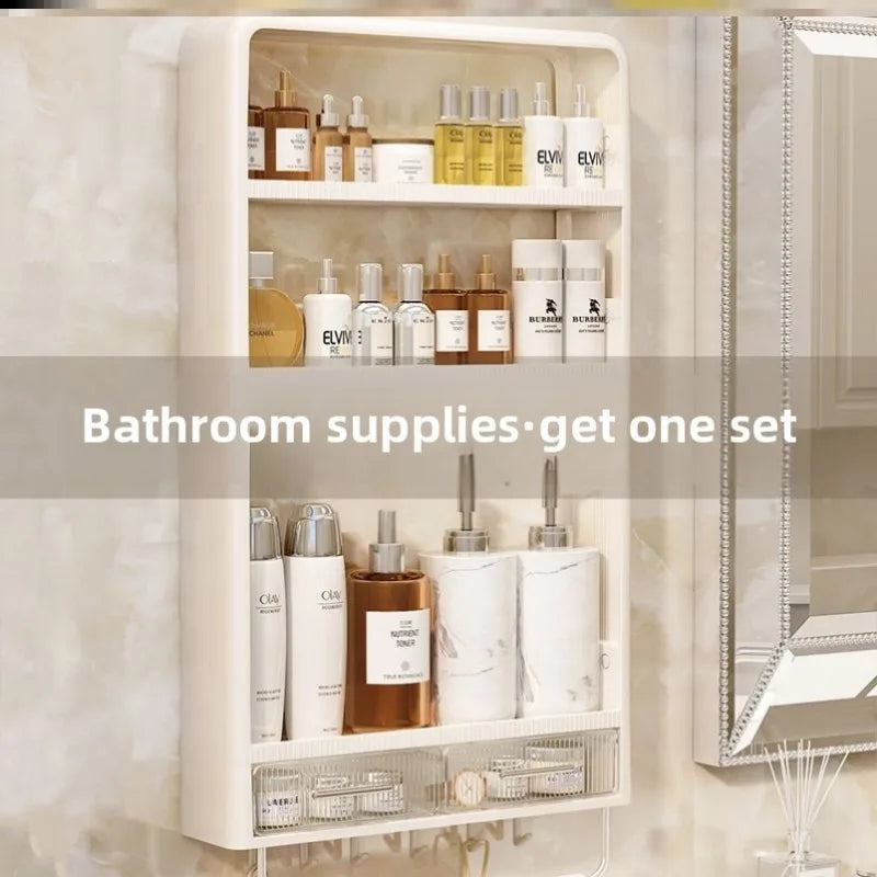 Bathroom Shelf Wall Mounted,Bathroom Wash Table Non Perforated Wall Mounted Skincare Product Storage Rack Bathroom Organizer