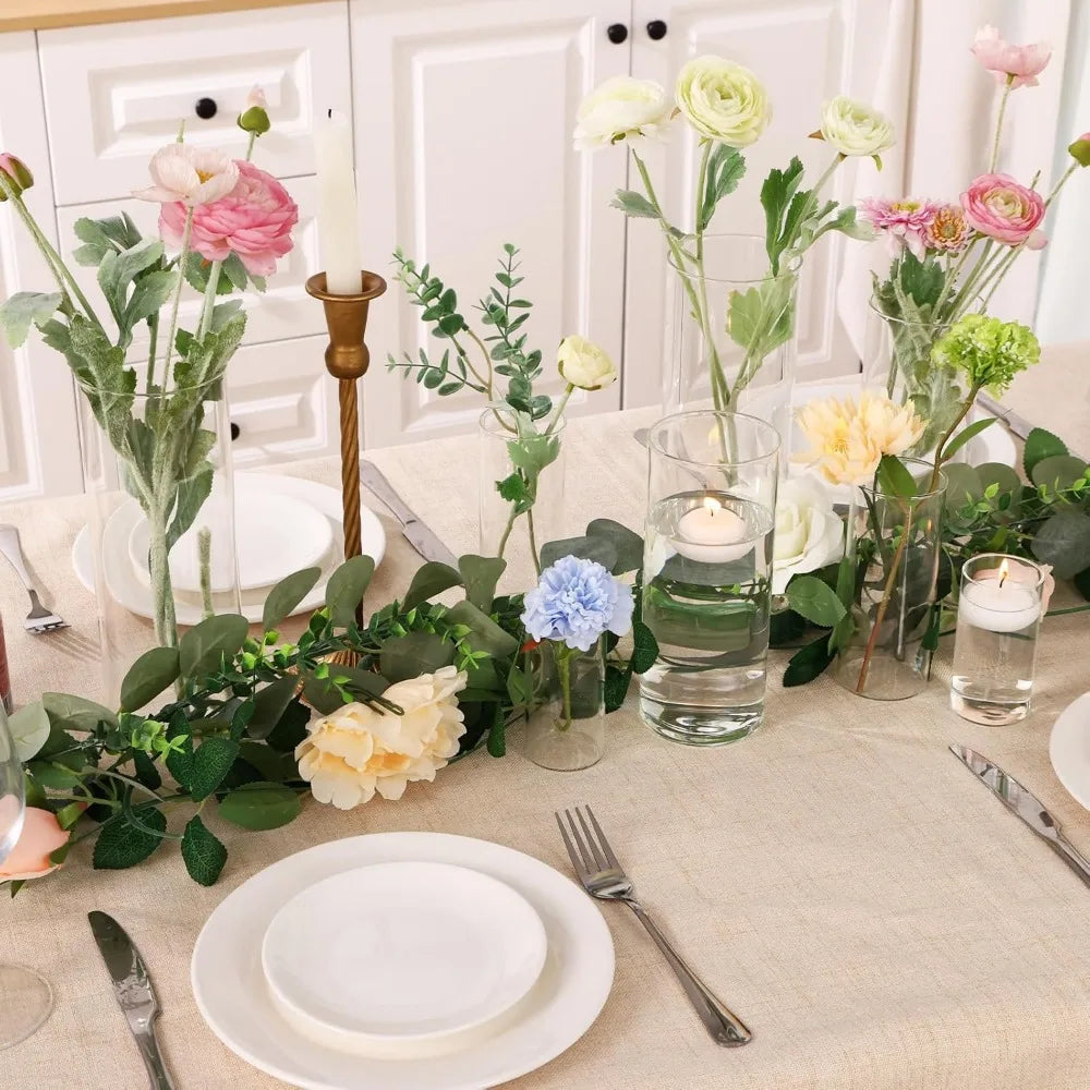 Set of 48 Transparent Glass Cylinder Vases Assorted Heights for Wedding Centerpieces, Decorative Flower Vases, Candle Holders