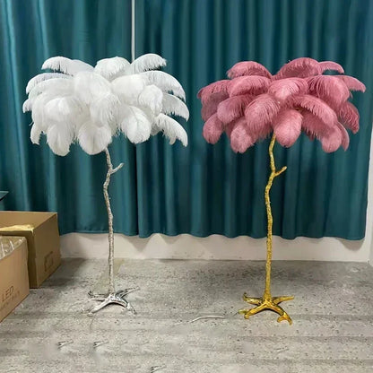 200cm Nordic Ostrich Feather Floor Lamp Resin Copper Living Room Home Decor Standing Light Indoor Lighting Bedroom Bedside Light