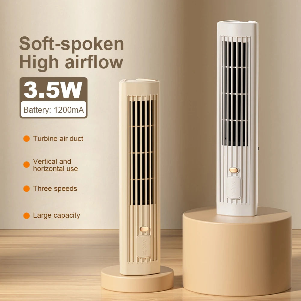 Tower Fan USB Charging Portable Air Conditioner 1200mAh Desktop Cooling Fan Wireless Desk Fan for Home Office